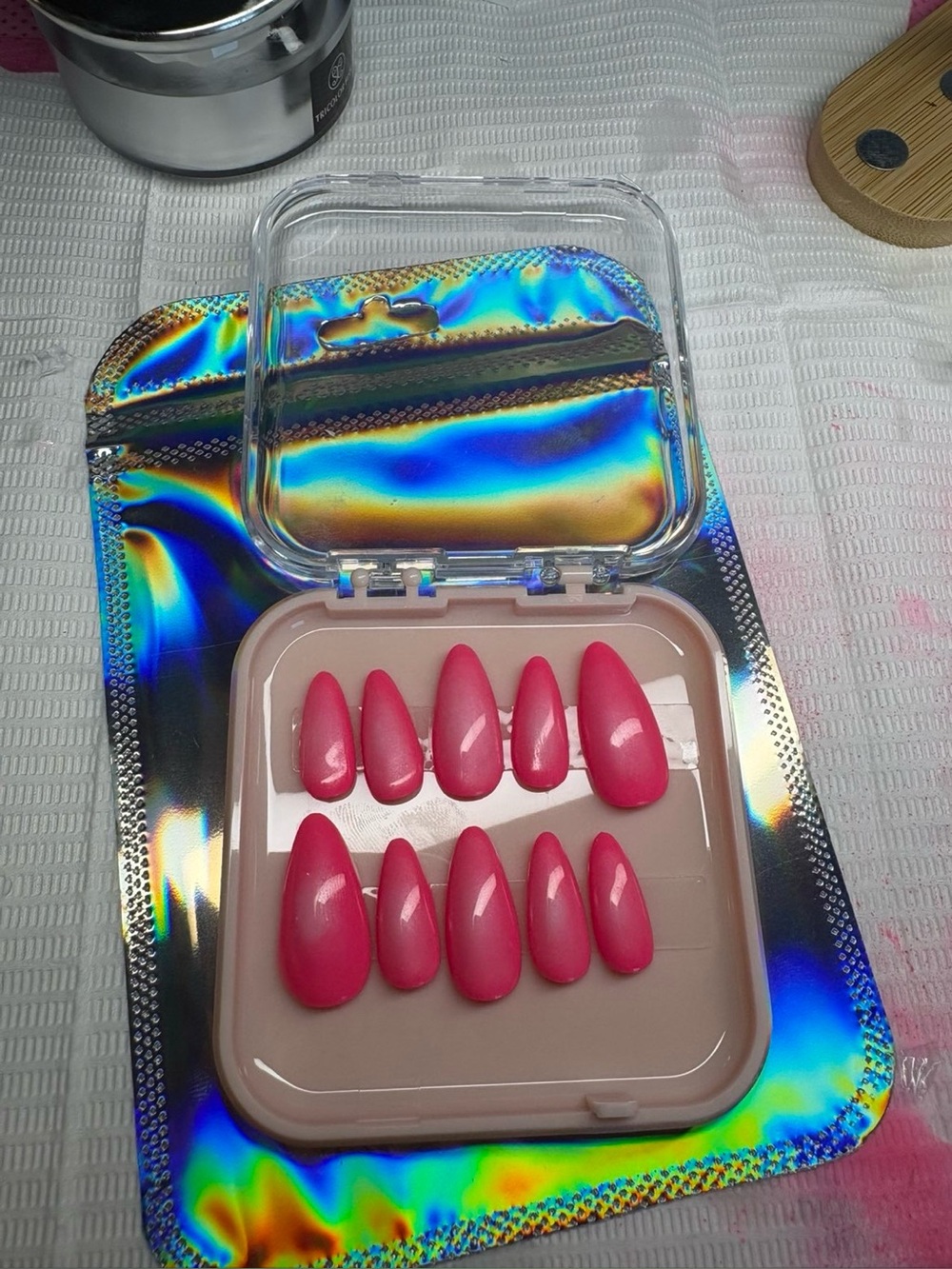 Hot Pink Ombre Press-On Nails | Medium Almond | Glossy Hand Painted Nail Set